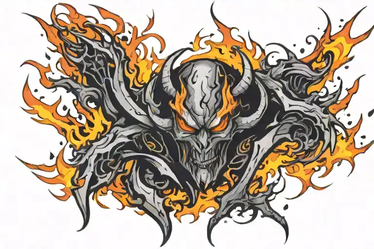 demon and blade on fire tattoo design idea