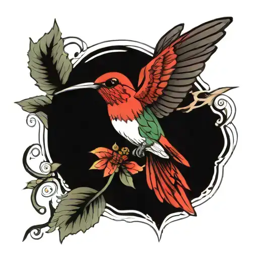 hummingbird and cardinal bird tattoo design idea