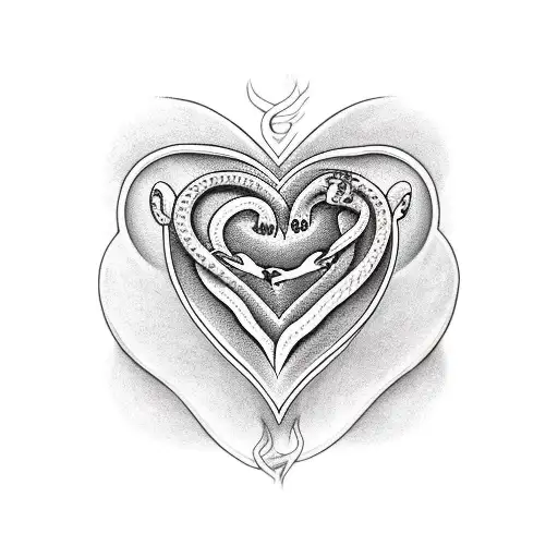 heart with 3 snakes around tattoo design idea