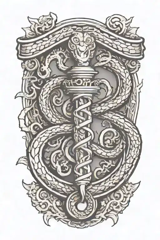 Asclepius rod transforming, snake tattoo design idea