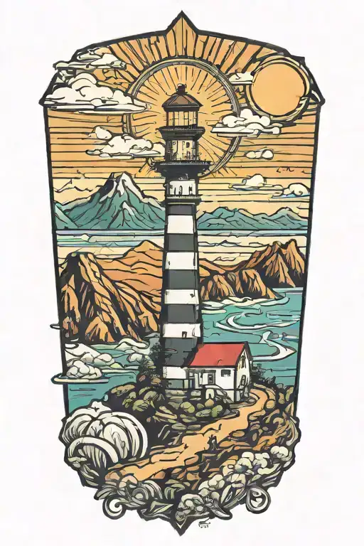 South America, Travel, Sun, Light house, mountains   tattoo design idea