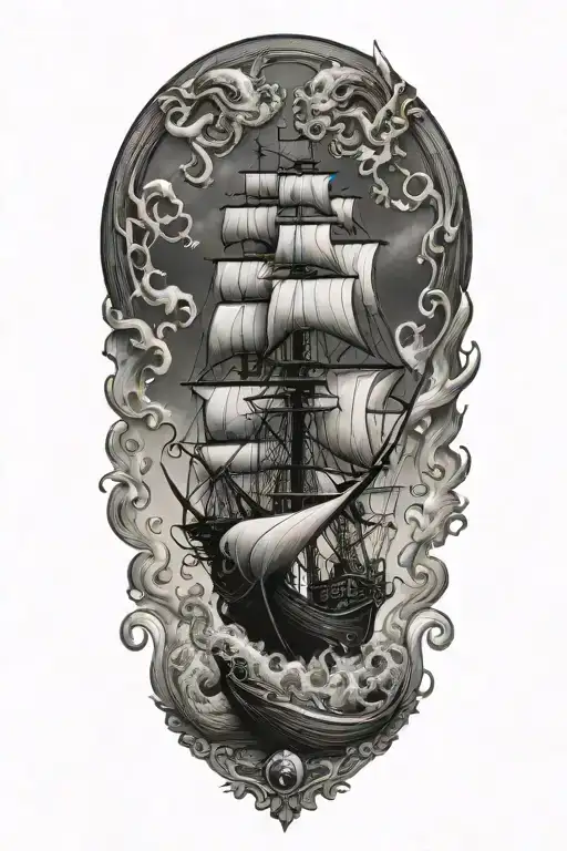 nautical, travel, Kraken, Scandinavian tattoo design idea