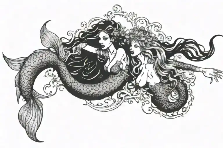 gothic mermaids  tattoo design idea