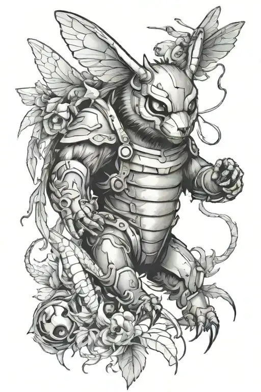 hornet with a bear and a wild theme leg sleeve tattoo design idea