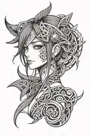 Anime girl and neo tribal tattoo design idea