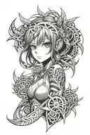 Anime girl and neo tribal tattoo design idea