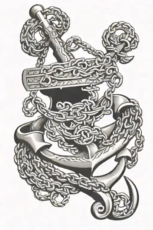 Anchor with long chain wrapping arm sleeve tattoo design idea