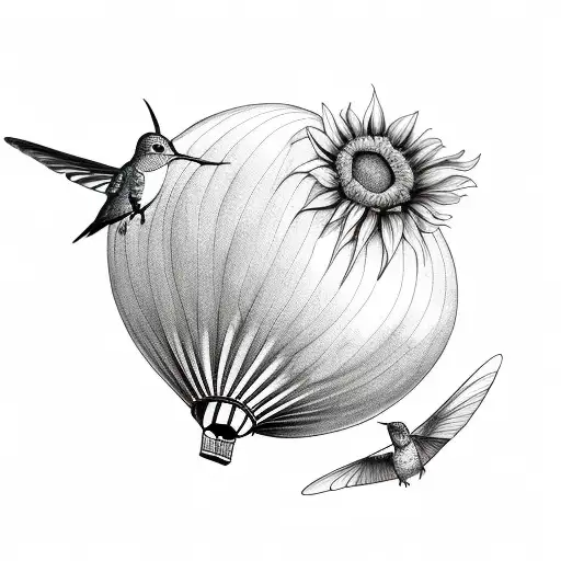 hot air balloon sunflower hummingbird tattoo design idea