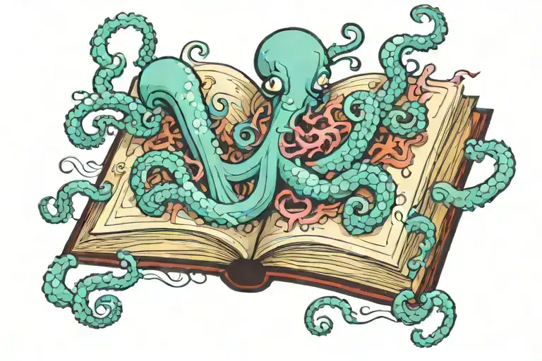 tentacles bursting out of a book open in front tattoo design idea