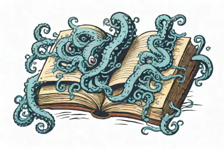 tentacles bursting out of a book open in front tattoo design idea