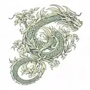 dragon, liberty, fortune, plants tattoo design idea