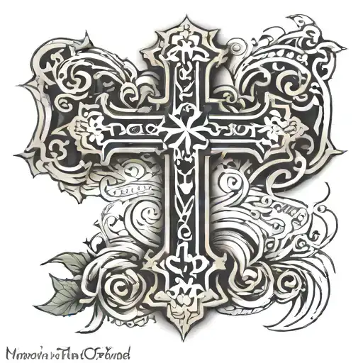 cross with words written on the neck tattoo design idea