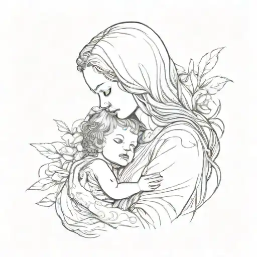 Mother and child tattoo design idea