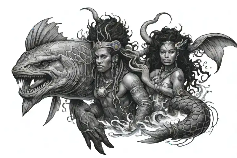yemaya covering my entire sotmach protecting the ocean. shes black. want marine life under her  tattoo design idea