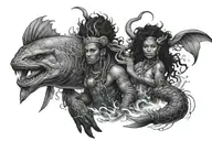 yemaya covering my entire sotmach protecting the ocean. shes black. want marine life under her  tattoo design idea