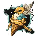 Precious Moments Bird in an ice cream cone melting tattoo design idea