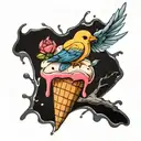 Precious Moments Bird in an ice cream cone melting tattoo design idea