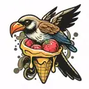 Precious Moments Bird in an ice cream cone melting tattoo design idea