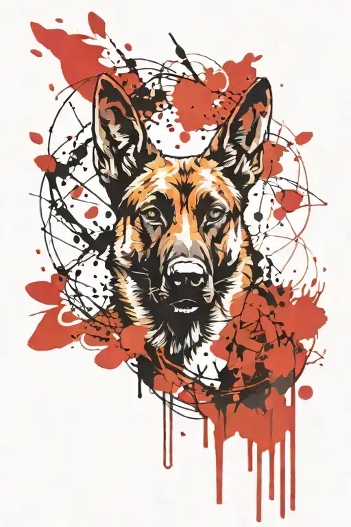 tattoo of a belgian malinois silhouette in a landscape tattoo design idea