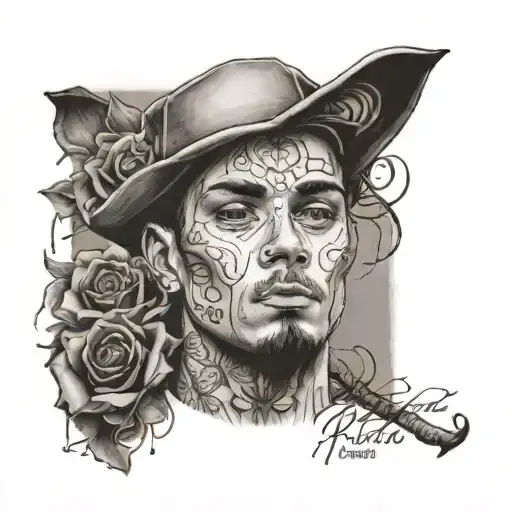A portrait of Ryder with his birth and death dates incorporated into the design tattoo design idea