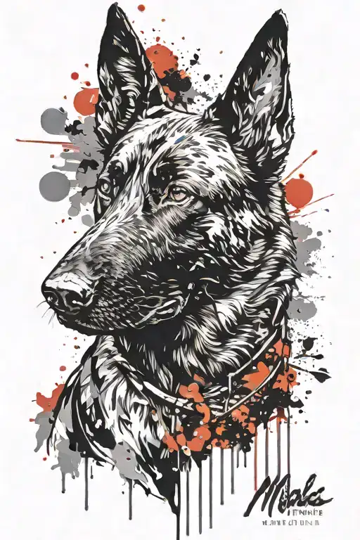 tattoo of a belgian malinois silhouette in a landscape tattoo design idea