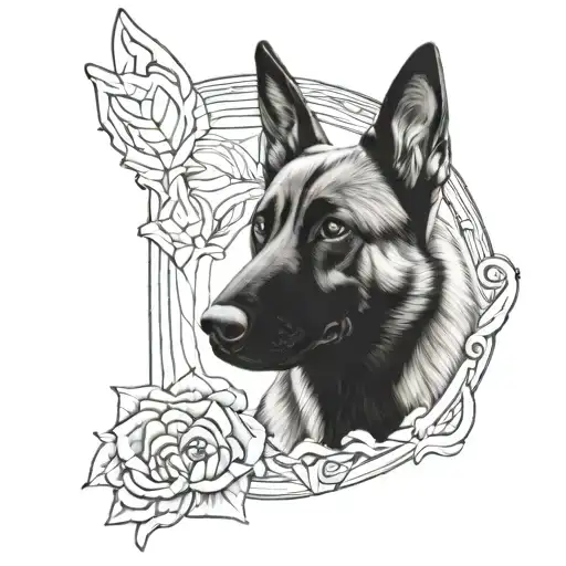 Memorial tattoo for my Belgian Malinois, Ryder, born on 11/27/2015 and died on 06/28/2024 tattoo design idea