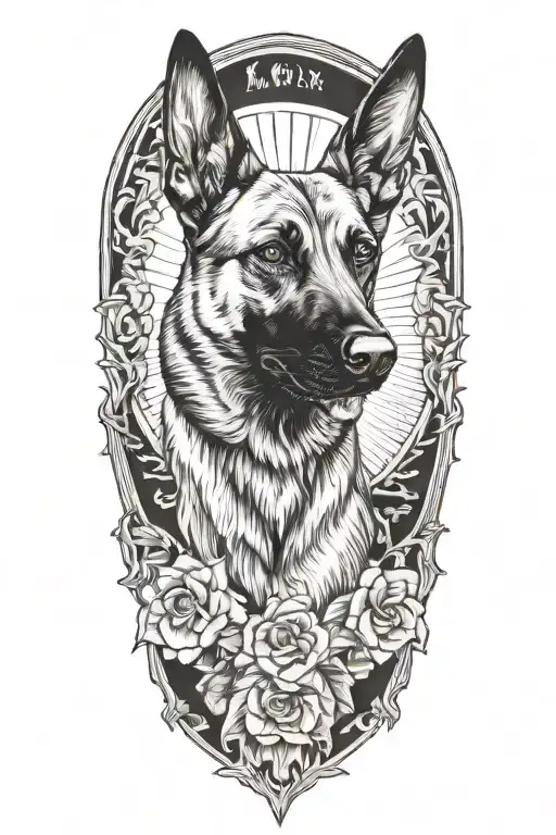 a memorial tattoo for my first dog, a belgian malinois named ryder tattoo design idea