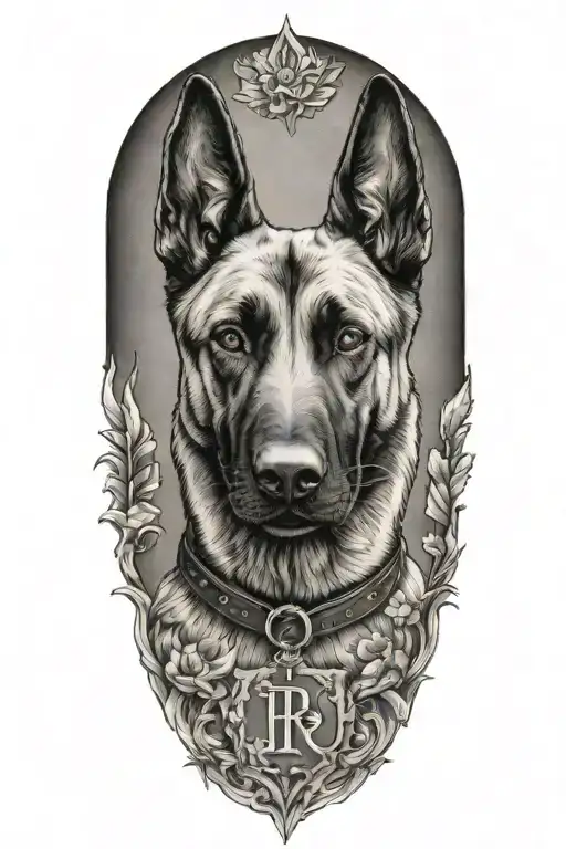 a memorial tattoo for my first dog, a belgian malinois named ryder tattoo design idea