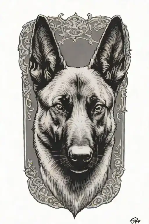 A minimalist design of a Belgian Malinois in a hunting pose tattoo design idea