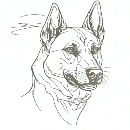 A minimalist design of a Belgian Malinois in a hunting pose tattoo design idea