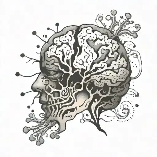 A tattoo of a Rorschach inkblot morphing into a representation of the human brain, reflecting the complexity of psychology and mental health tattoo design idea