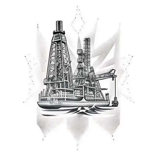 Oil rig, drilling rig, "Drill Me Daddy" script,  tattoo design idea