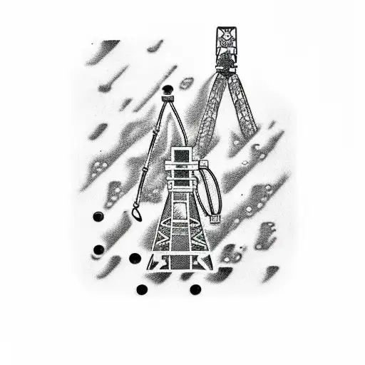 Oil rig, drilling rig, gusher, "Drill Me Daddy" script, no water, no ship, small size, 4 inch size tattoo design idea