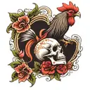 rooster, skull, jap patterns, roses mayflowers hibiscus tattoo design idea