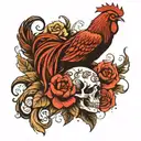 rooster, skull, jap patterns, roses mayflowers hibiscus tattoo design idea
