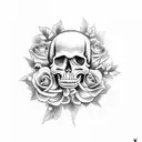 skull with cherry blossems and roses tattoo design idea