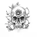 skull with cherry blossems and roses tattoo design idea
