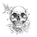 skull with cherry blossems and roses tattoo design idea