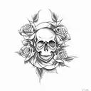 skull with cherry blossems and roses tattoo design idea