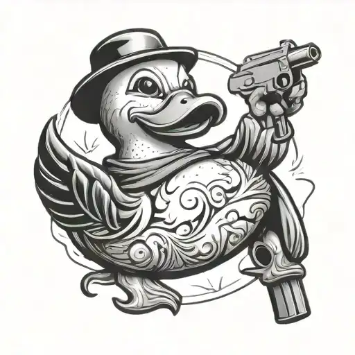 rubber duck holding a deagle tattoo design idea
