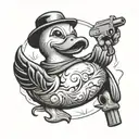 rubber duck holding a deagle tattoo design idea