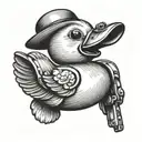 rubber duck holding a deagle tattoo design idea