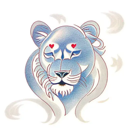A traditional style tattoo of a lioness protecting her cubs, symbolizing the strength and fierce love you have for your family. tattoo design idea