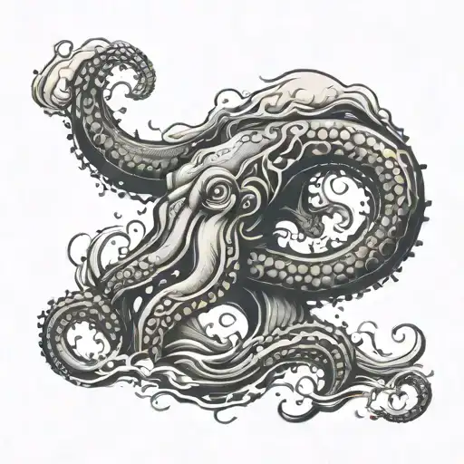 Create a tattoo of a Kraken emerging from the ocean waves, symbolizing strength and overcoming challenges tattoo design idea