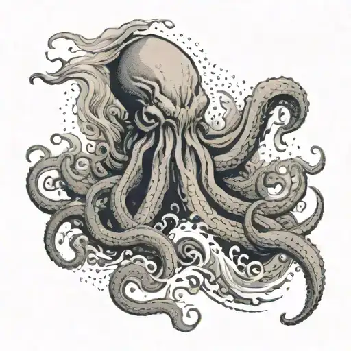 Create a tattoo of a Kraken emerging from the ocean waves, symbolizing strength and overcoming challenges tattoo design idea