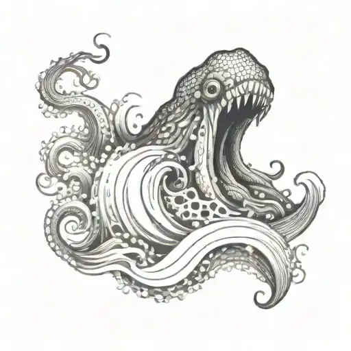 Create a tattoo of a Kraken emerging from the ocean waves, symbolizing strength and overcoming challenges tattoo design idea