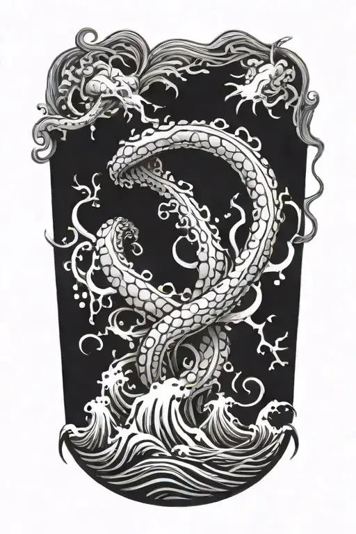 Create a tattoo of a Kraken emerging from the ocean waves, symbolizing strength and overcoming challenges tattoo design idea