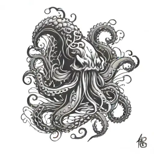 A majestic kraken tattoo emerging from the depths of the ocean, with each tentacle showcasing a different military insignia, representing the client's dual interests in the ocean and their veteran background tattoo design idea