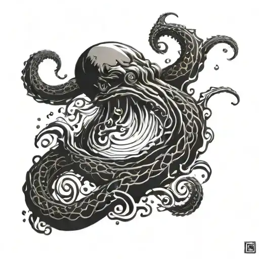 Create a tattoo of a Kraken emerging from the ocean waves, symbolizing strength and overcoming challenges tattoo design idea