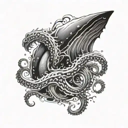 Create a tattoo of a Kraken emerging from the ocean waves, symbolizing strength and overcoming challenges tattoo design idea